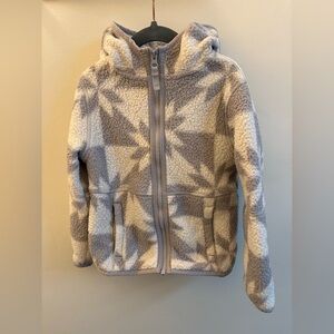 Lands' End Kid Toddler Unisex Fleece Hooded Jacket Coat Grey & Off-White Size XS